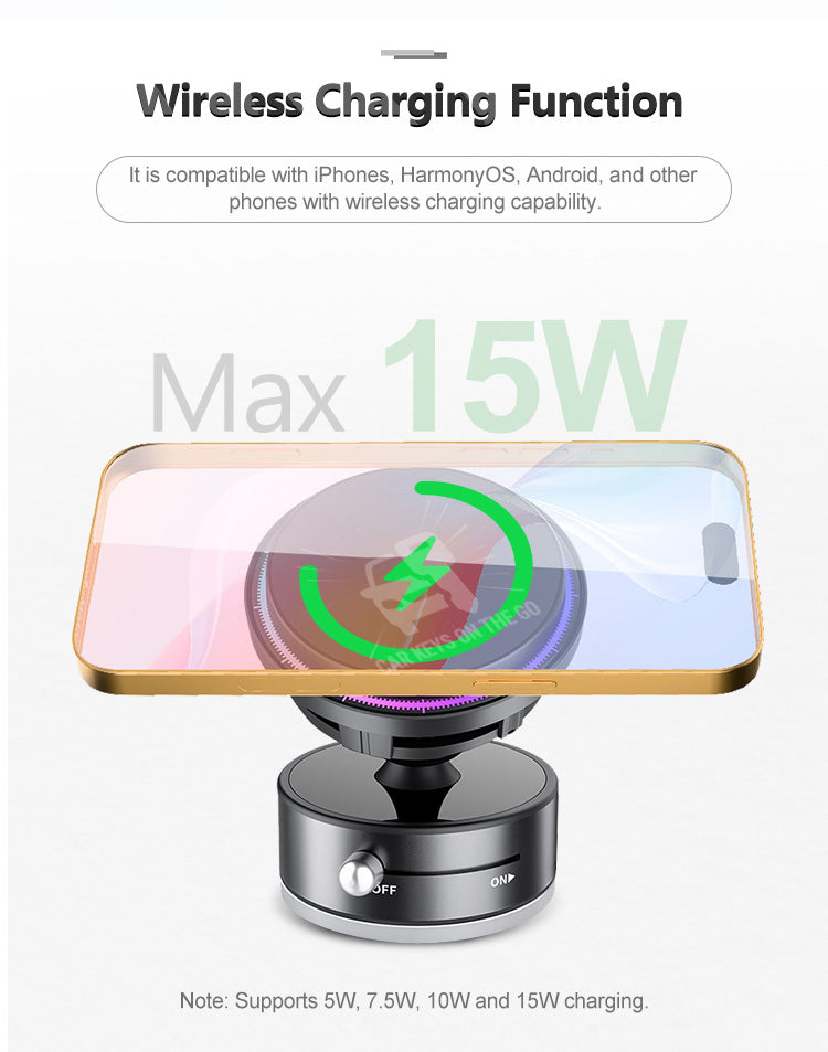 3-in-1 Magnetic Wireless Car Charger | 360° Rotating Phone Holder with Cooling System (15W Fast Charging)