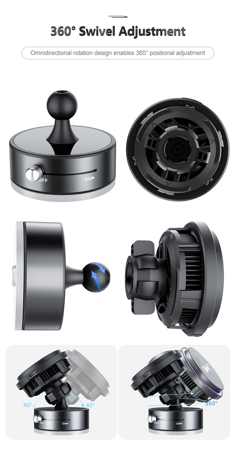 3-in-1 Magnetic Wireless Car Charger | 360° Rotating Phone Holder with Cooling System (15W Fast Charging)