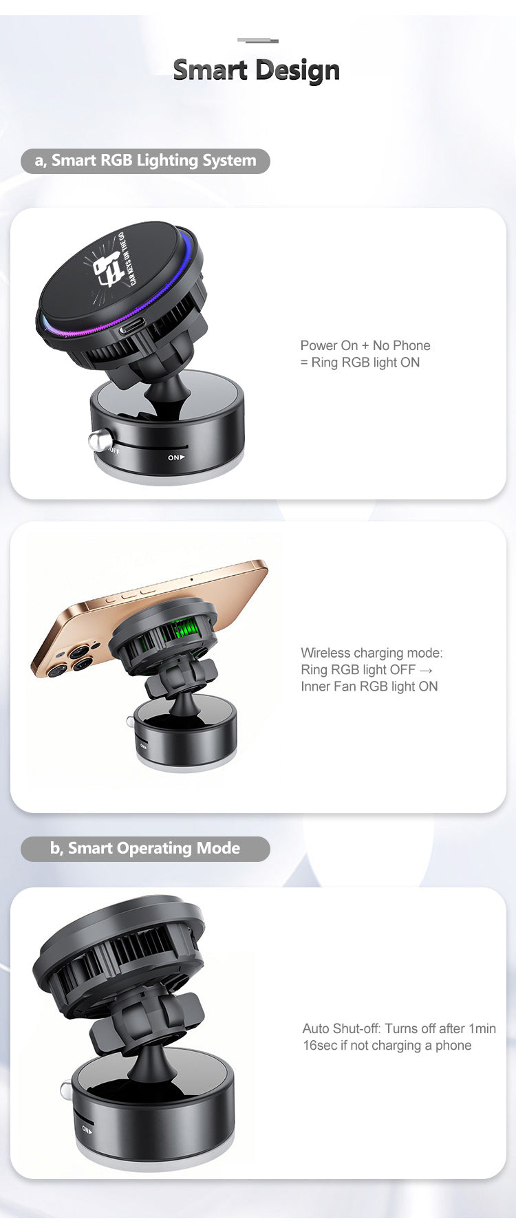 3-in-1 Magnetic Wireless Car Charger | 360° Rotating Phone Holder with Cooling System (15W Fast Charging)