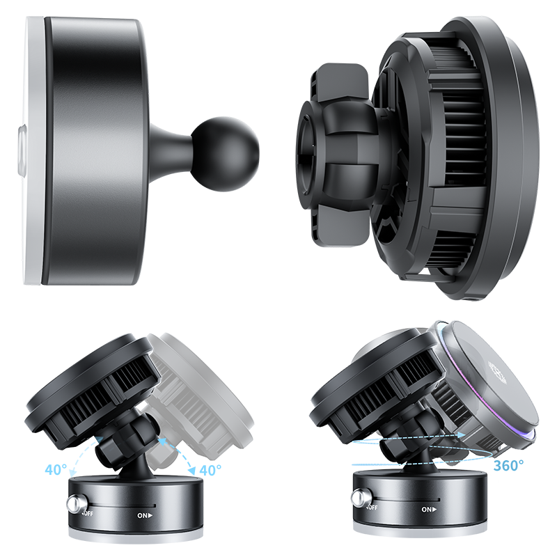 3-in-1 Magnetic Wireless Car Charger | 360° Rotating Phone Holder with Cooling System (15W Fast Charging)