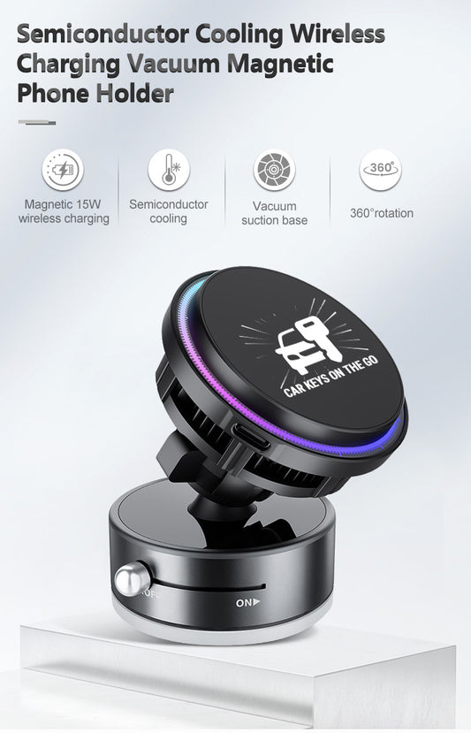 3-in-1 Magnetic Wireless Car Charger | 360° Rotating Phone Holder with Cooling System (15W Fast Charging)